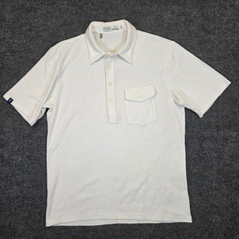 Criquet Polo Shirt Mens Medium White Terry Cloth Short Sleeve Casual Preppy
